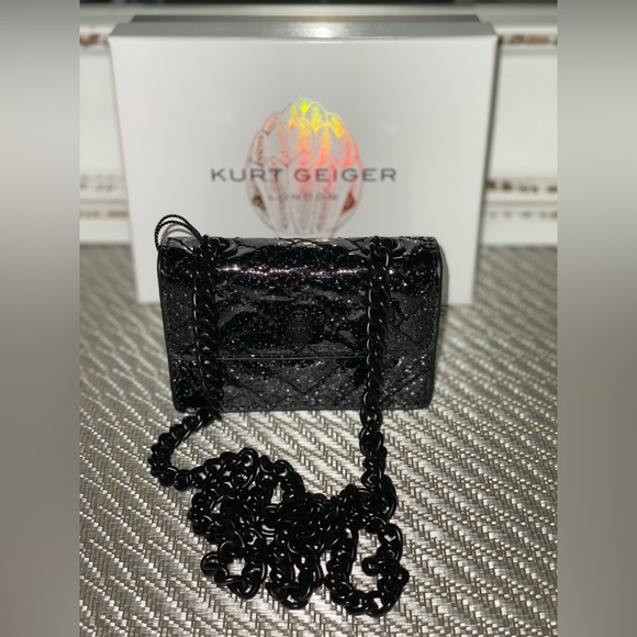Kurt Geiger London Micro Kensington Black Glitter Leather Crossbody Bag - Picture 3 of 7